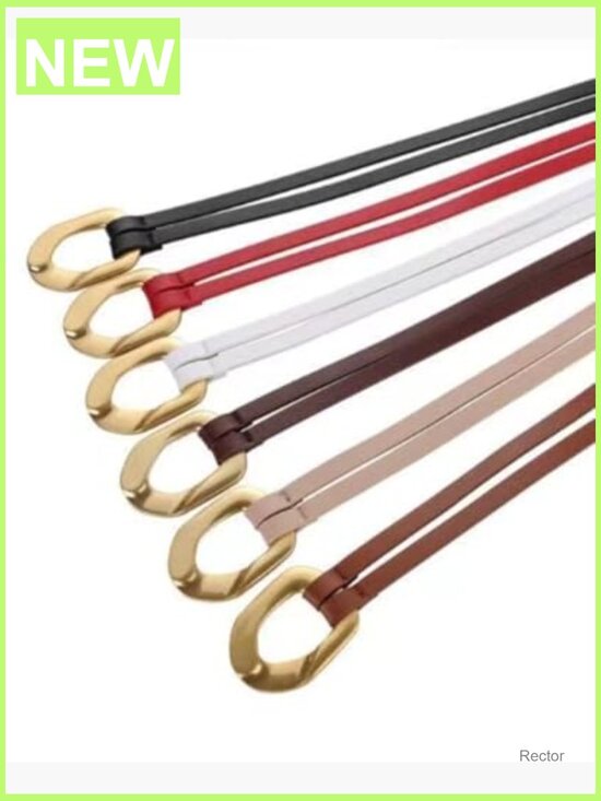 Double Strap Leather Skinny Belt Gold Buckle Tie Knot Closure